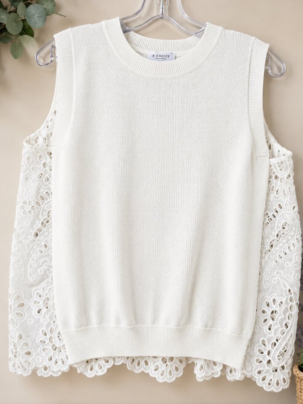Current Air Off White Eyelet Lace Back Sleeveless Tank Top Size Small